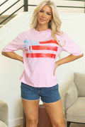 Light Pink Flag Bow Graphic Crewneck Tee