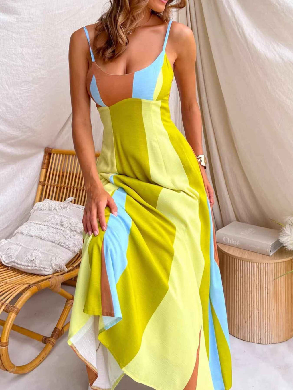 Color Block Spaghetti Strap Maxi Dress