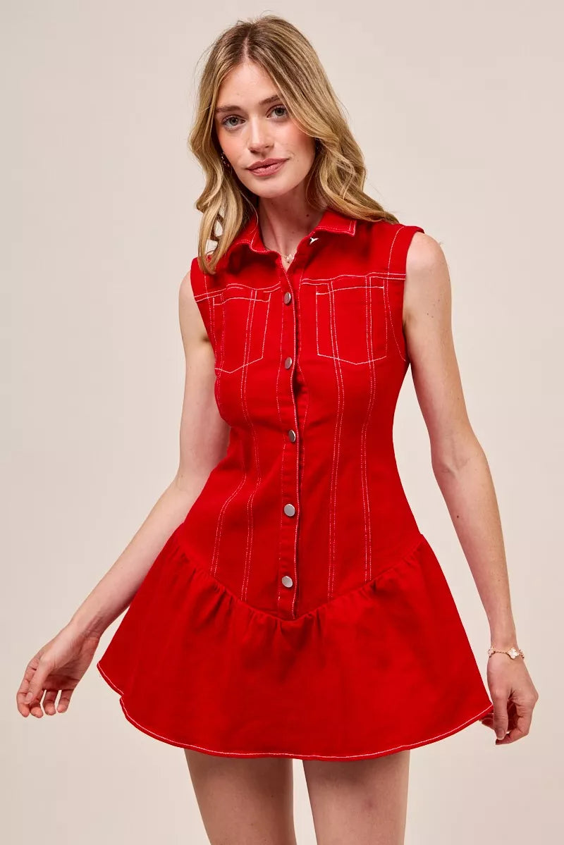 SO ME Button Down Sleeveless Collared Game Day Mini Dress by Selvanelle