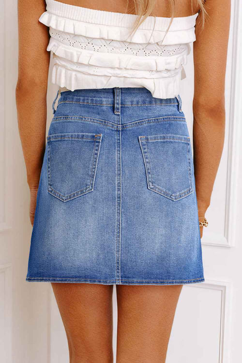 Ashleigh Blue Wrapped Crossed Waist Denim Mini Skirt by Wild and Free Boutique