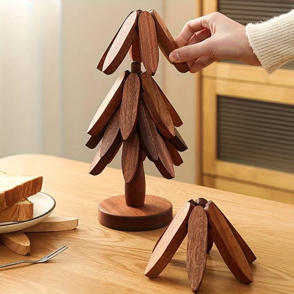 Solid Wood Heat-Resistant Table Mats – Tree-Shaped Coasters Set by DailySale