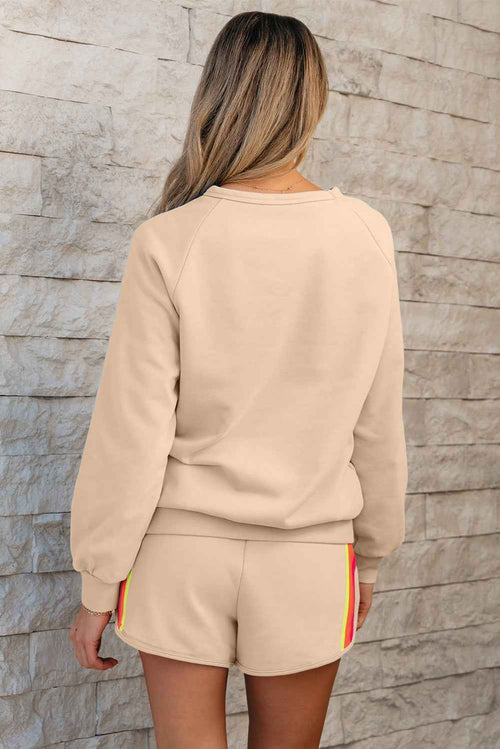 Apricot Striped Accent Pullover and Shorts Two Piece Casual Set by Dear-Lover Dropshipping