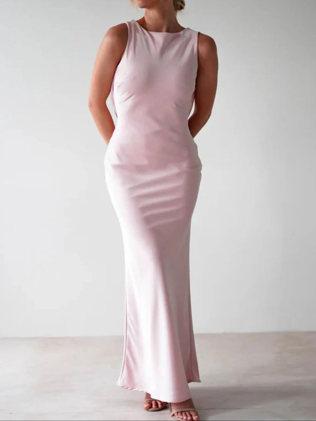 Satin Sleeveless Maxi Dress by Shopiebay