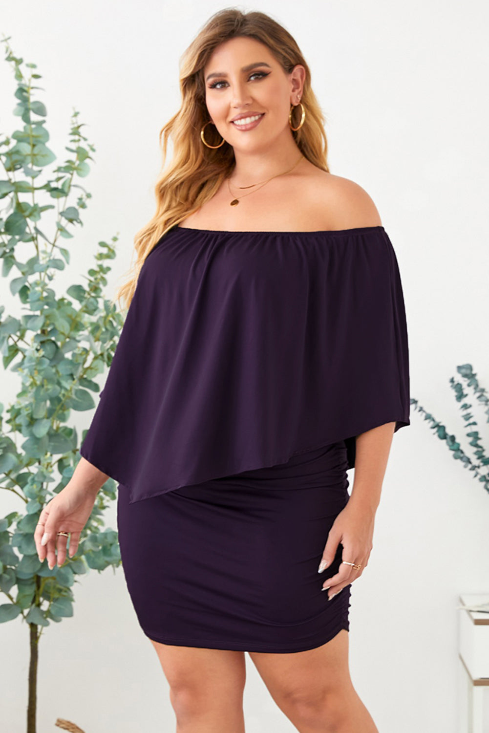 Plus size  Dressing Layered Fiery Red Mini Poncho Dress