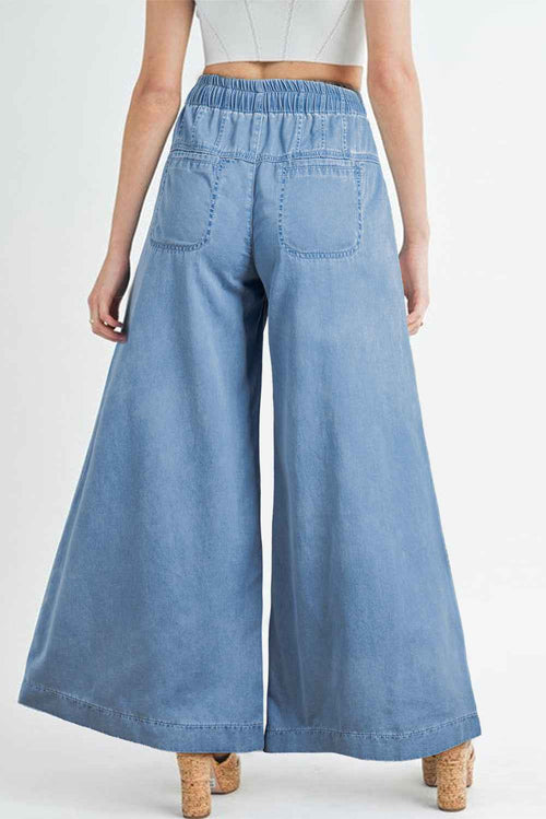 Beau Blue Mineral Wash Button Fly Waist Wide Leg Jeans by Wild and Free Boutique
