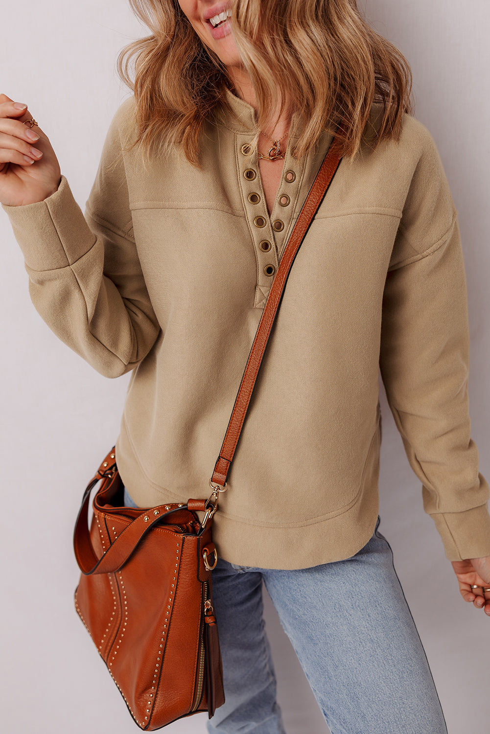 Elina French Grommet Detail Sweatshirt - Goddess Imports Marketplace