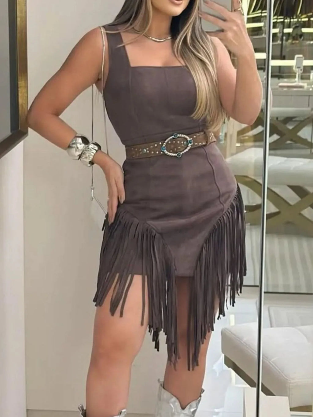 Fringe Square Neck Bodycon Mini Dress by Shopiebay