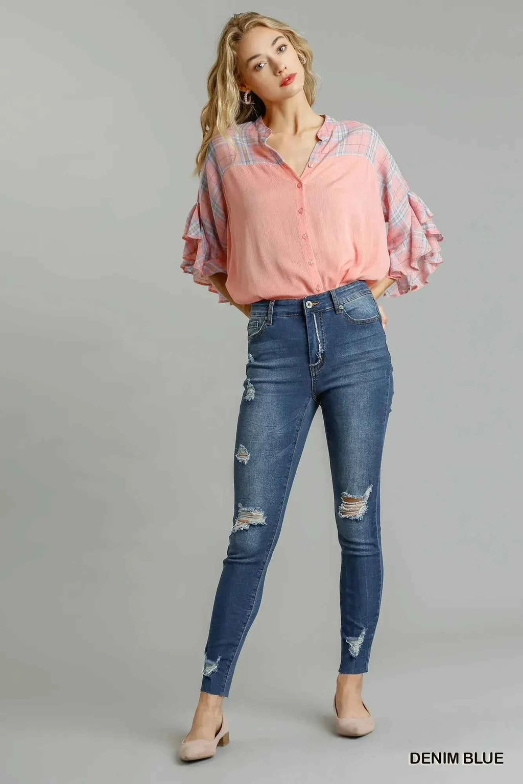 Umgee High-Waist Distressed Skinny Jeans