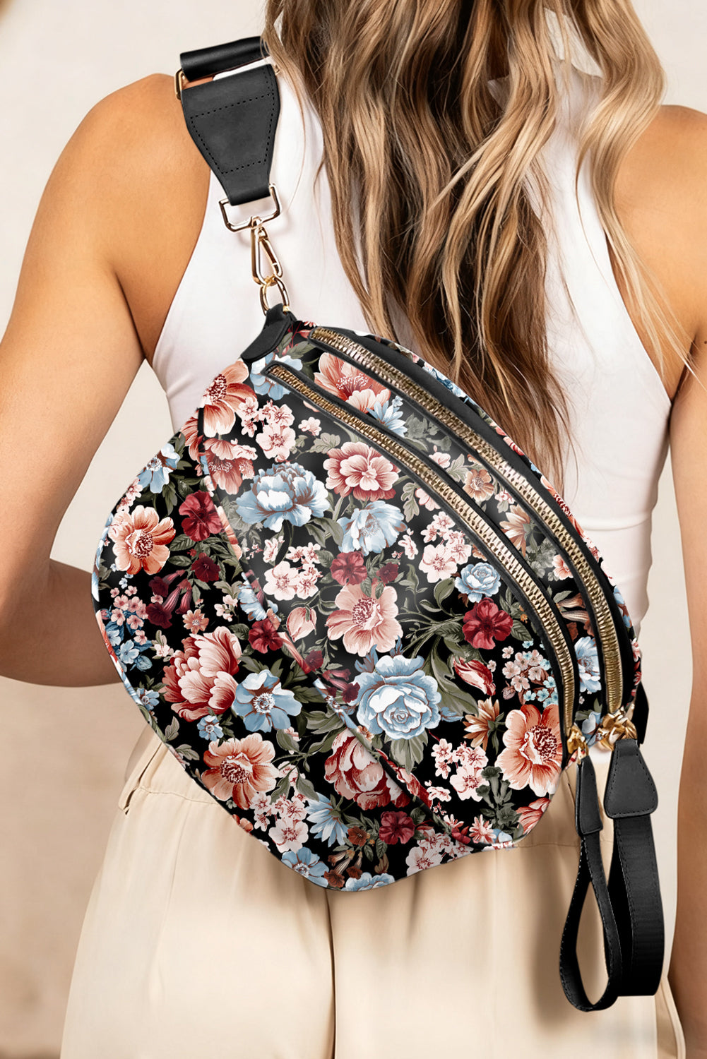 White HO HO HO Print Double Zip Crossbody Bag