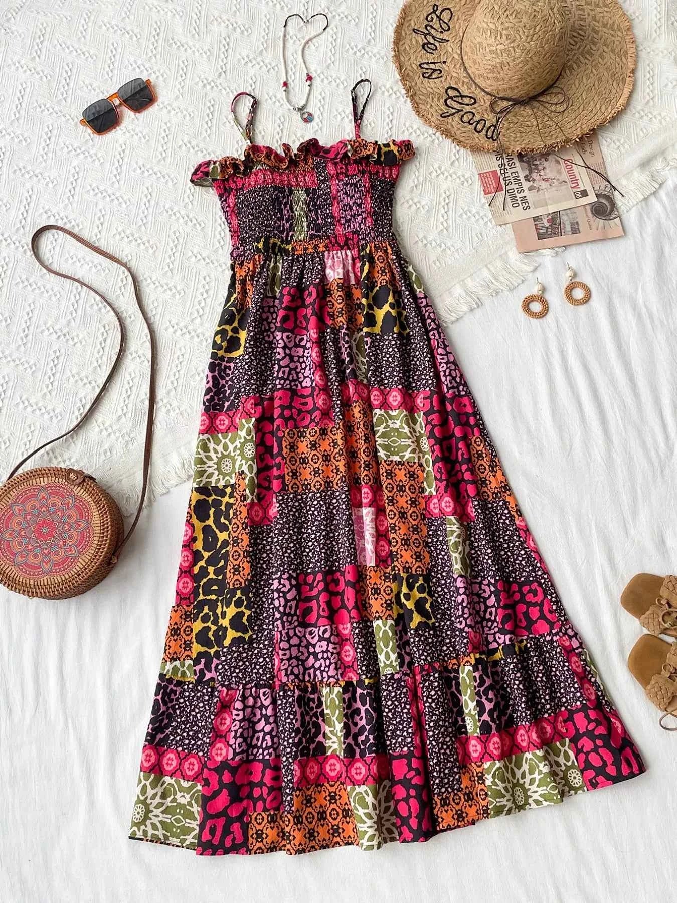Smocked Leopard Print Cami Dress