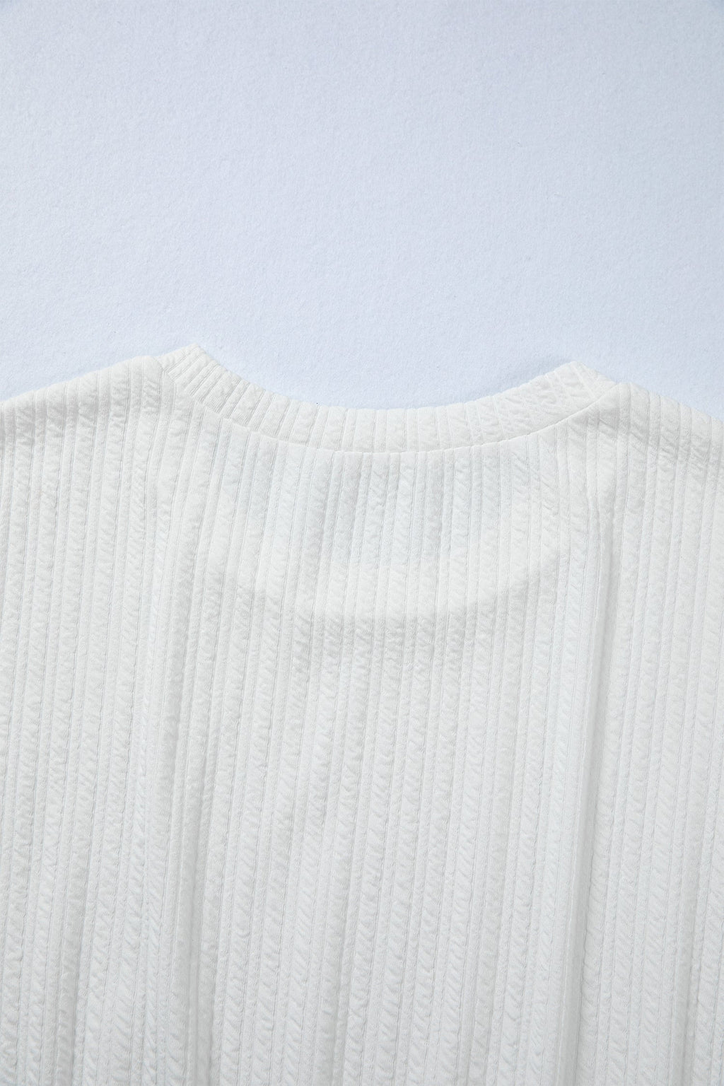 White Solid Color Textured Drop Shoulder Long Sleeve Peplum Top