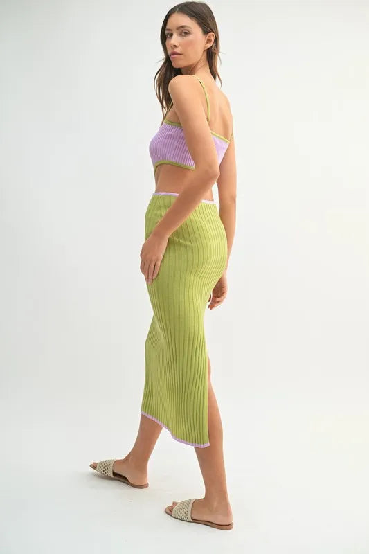 MABLE Ribbed Knit Color Block Cutout Midi Dress by Selvanelle