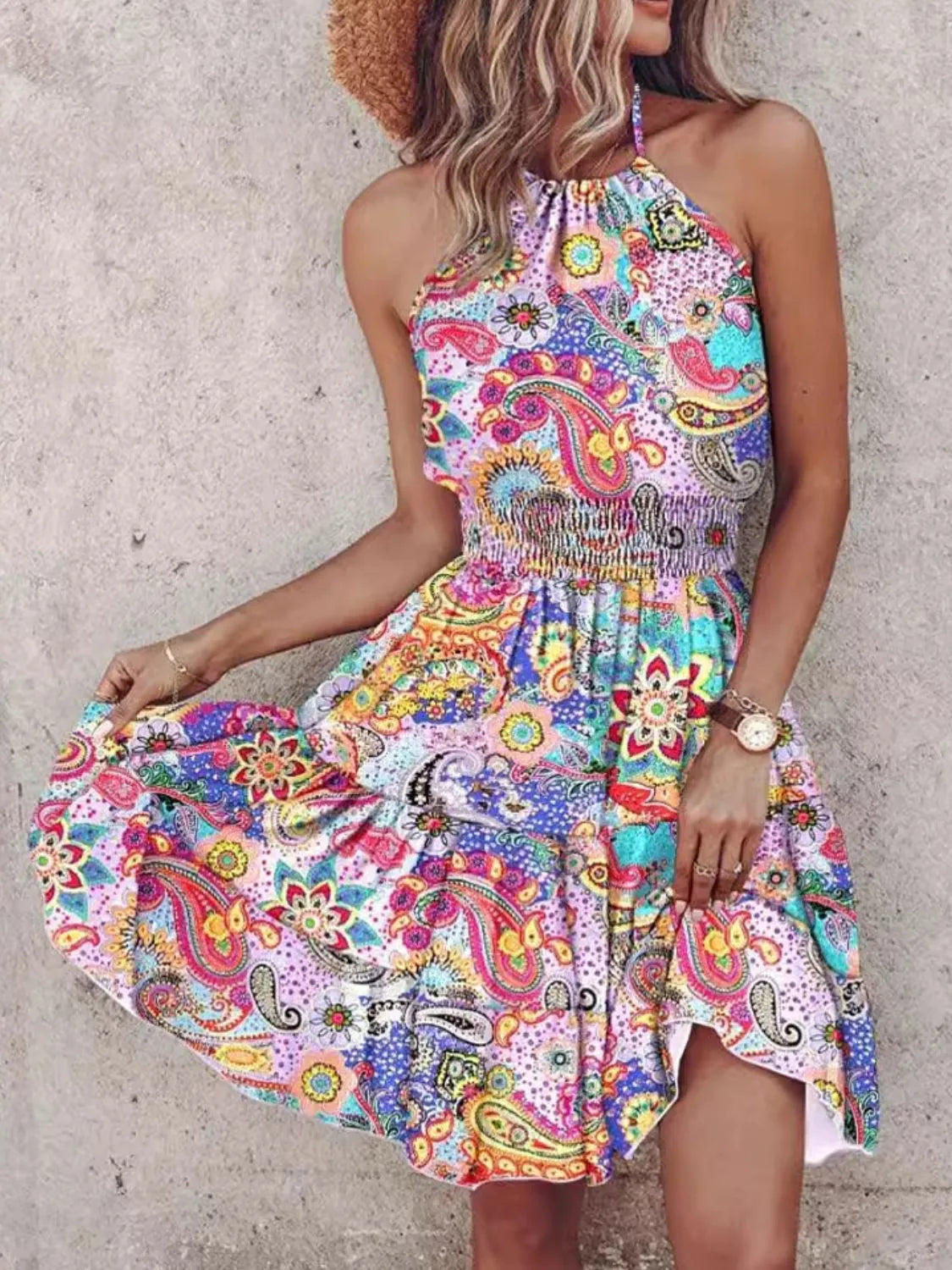 Paisley Print Halter Neck Mini Dress by Shopiebay