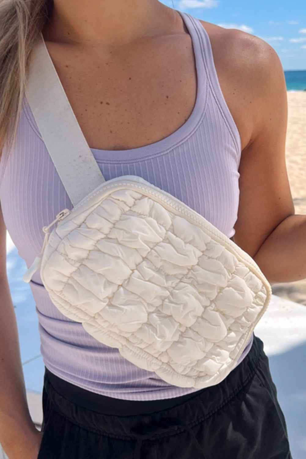 Gray Quilted Puffer Belt Bag Fanny Pack