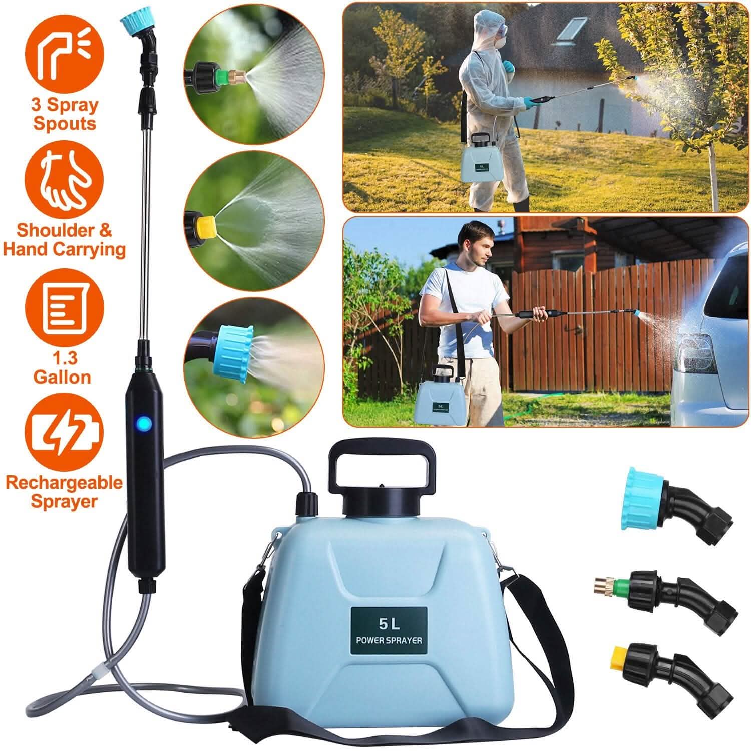 5L/1/3 Gallon Electric Plant Sprayer Telescopic Rechargeable with 3 Spray Sprouts by DailySale