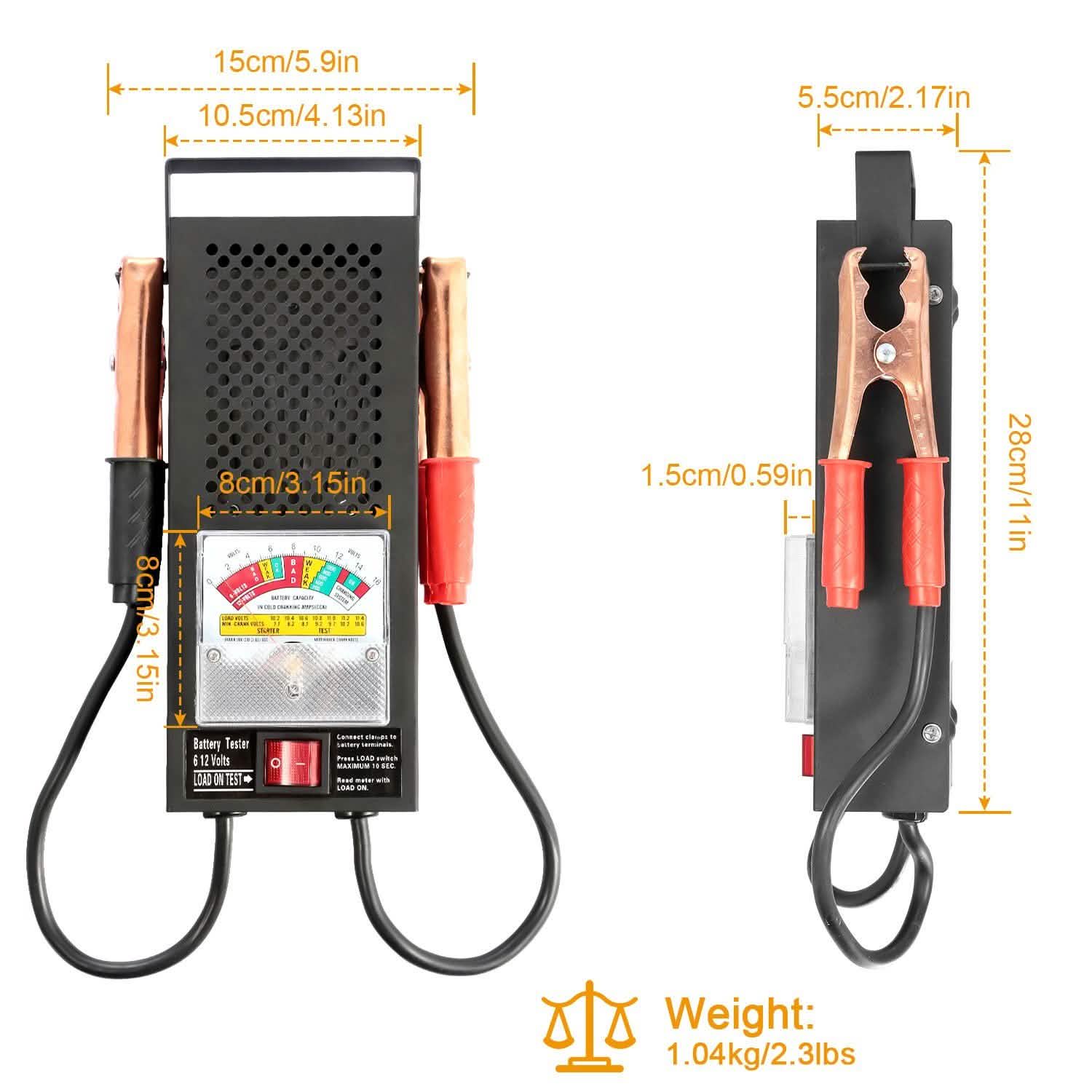 6-12V Automotive Battery Tester with Heavy Duty Insulated Copper Clips by DailySale