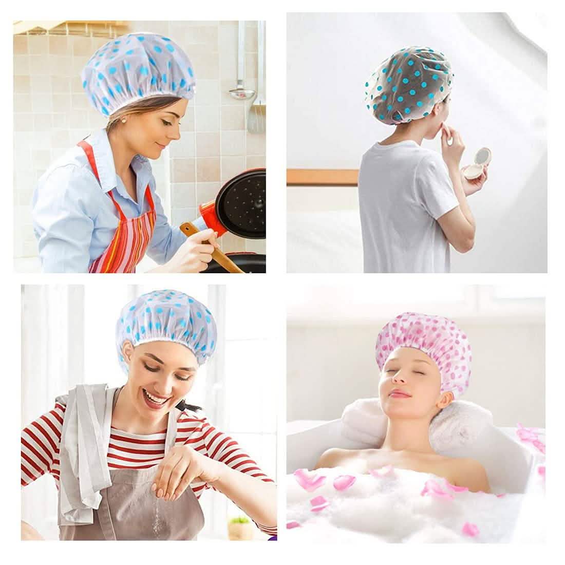 6-Pack: Reusable Shower Caps Elastic Band Bath Hair Hat by DailySale