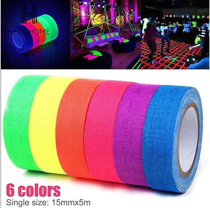 6-Pack: UV Gaffer Fluorescent Party Tape Blacklight Reactive Glow In The Dark Tape by DailySale