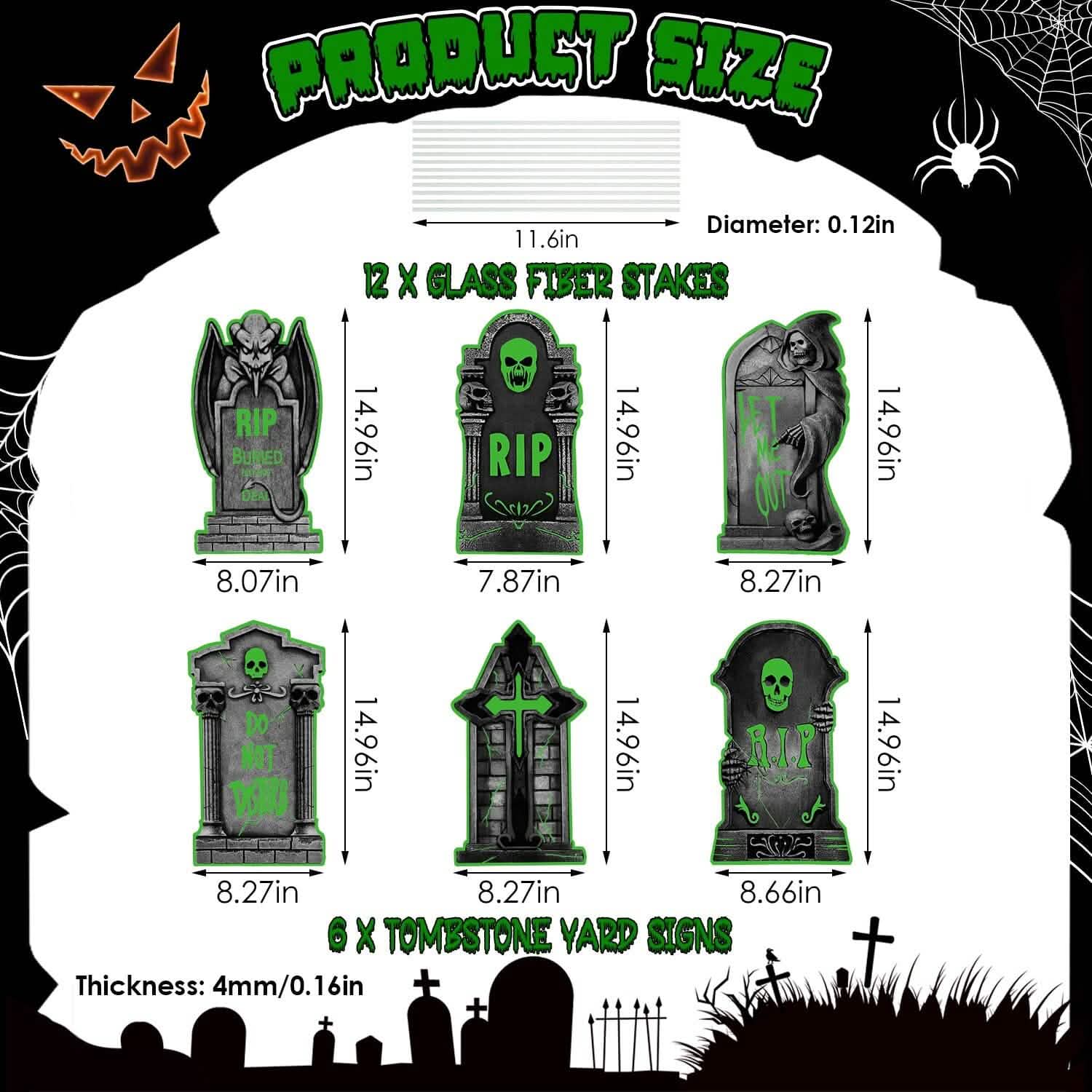 6-Pieces: Glow in the Dark Halloween Yard Sign Decorations with 12 Stakes by DailySale