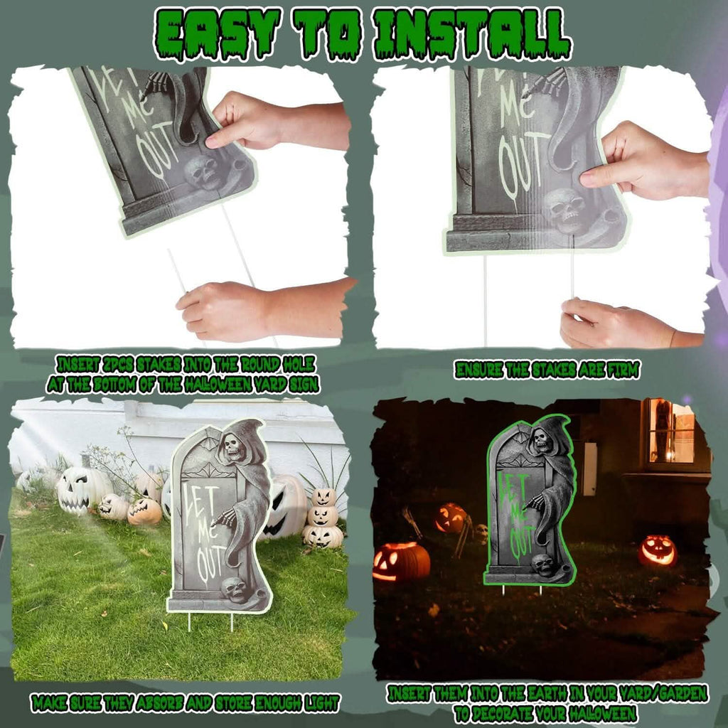 6-Pieces: Glow in the Dark Halloween Yard Sign Decorations with 12 Stakes by DailySale