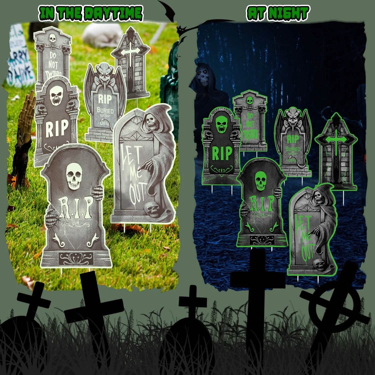6-Pieces: Glow in the Dark Halloween Yard Sign Decorations with 12 Stakes by DailySale