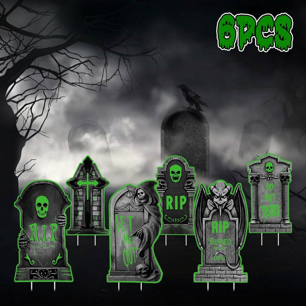 6-Pieces: Glow in the Dark Halloween Yard Sign Decorations with 12 Stakes by DailySale