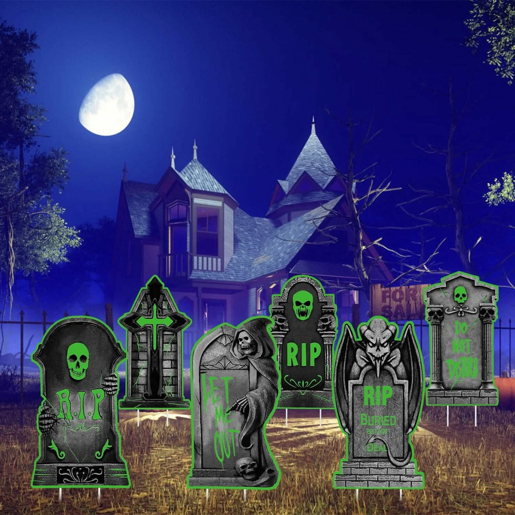 6-Pieces: Glow in the Dark Halloween Yard Sign Decorations with 12 Stakes by DailySale