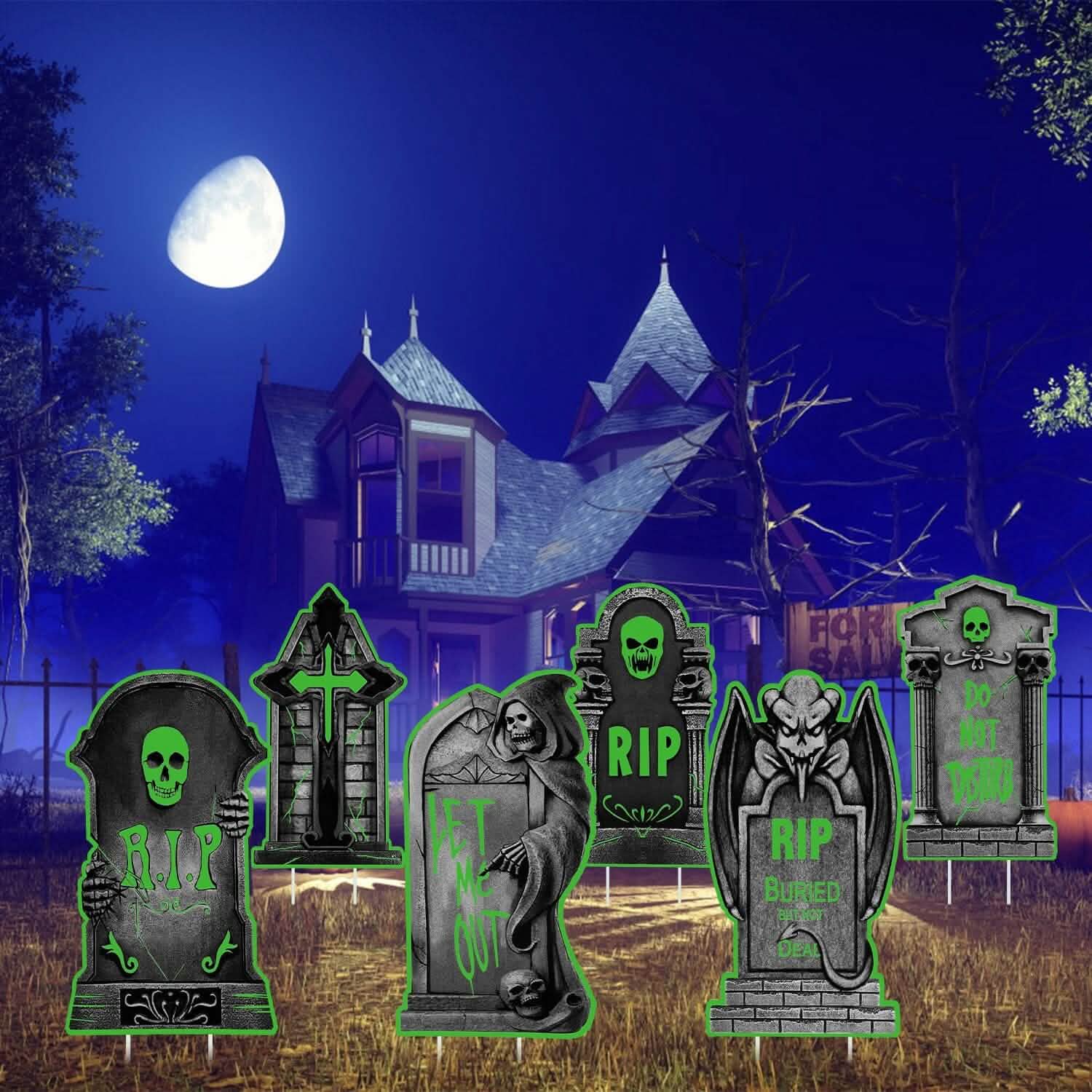 6-Pieces: Glow in the Dark Halloween Yard Sign Decorations with 12 Stakes by DailySale