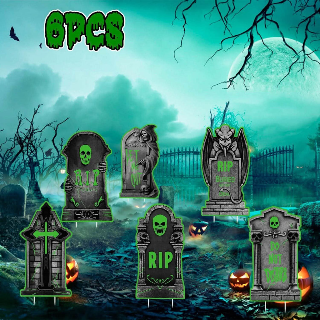 6-Pieces: Glow in the Dark Halloween Yard Sign Decorations with 12 Stakes by DailySale