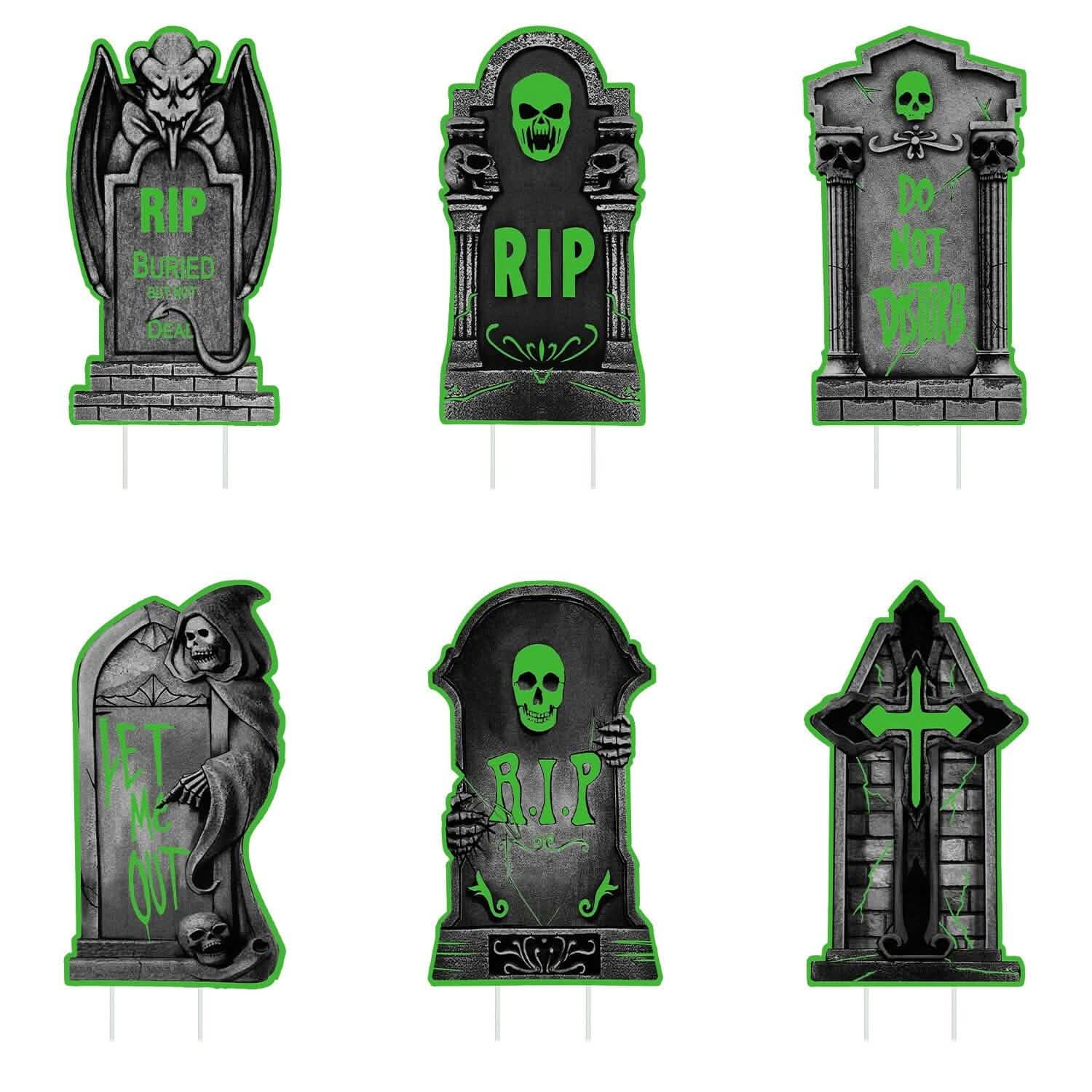 6-Pieces: Glow in the Dark Halloween Yard Sign Decorations with 12 Stakes by DailySale