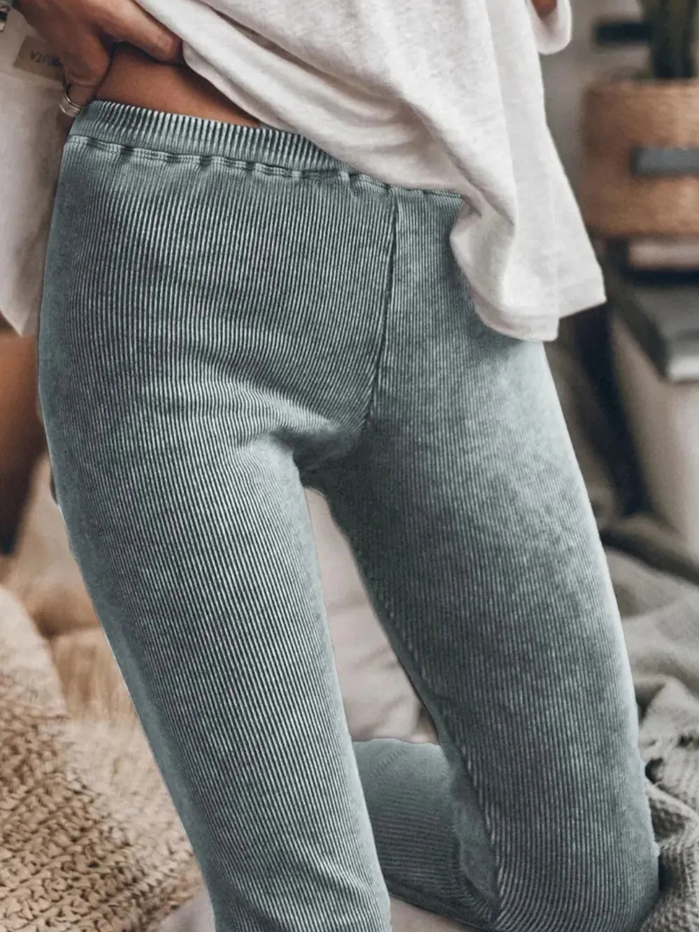 Women's Elastic Waist Ribbed Leggings