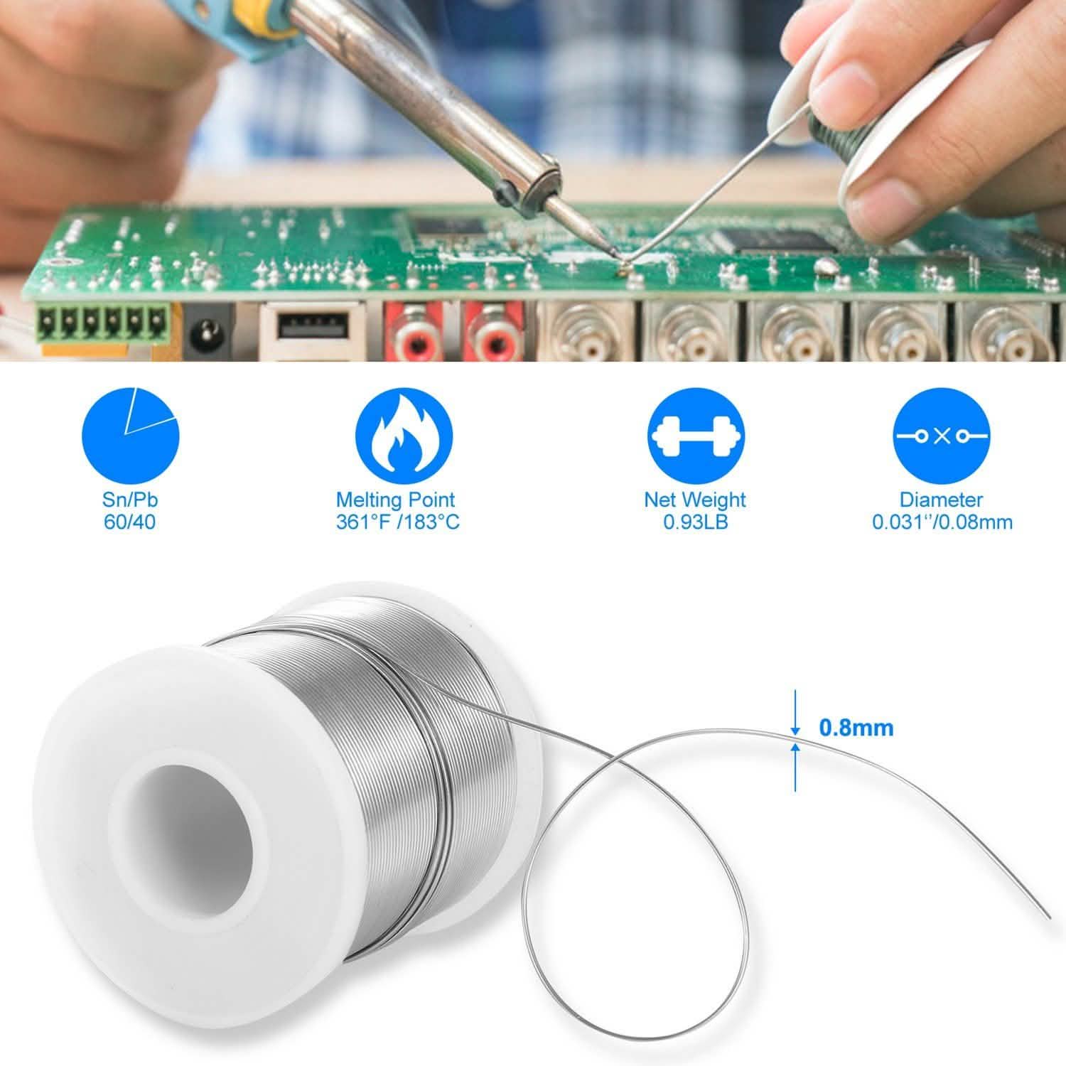 60/40 Tin Lead Rosin Core 0.8mm 1.7% Flux Electrical Solder Wire by DailySale