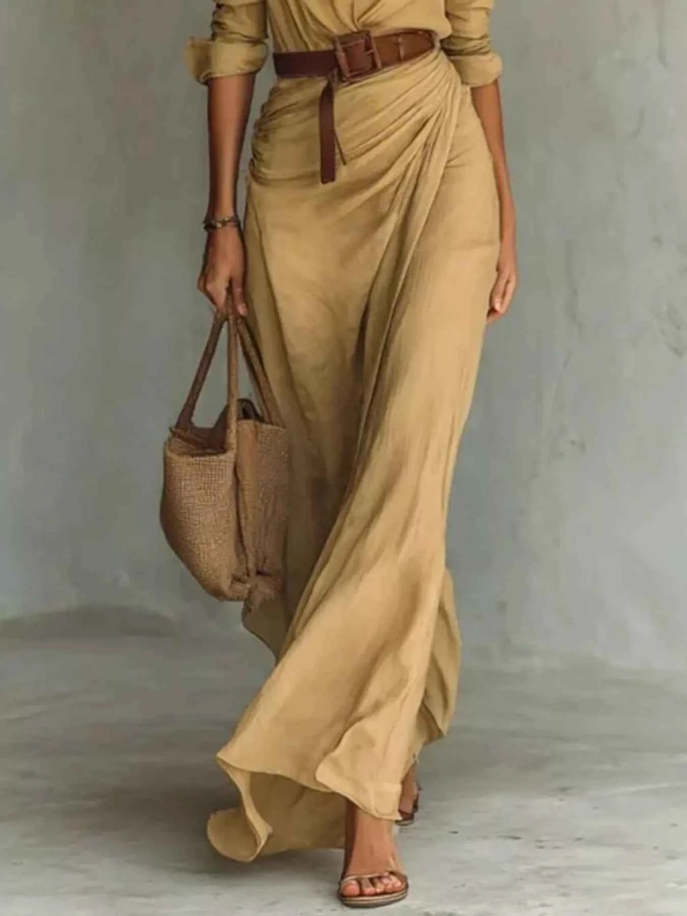 Full Size Ruched Long Sleeve Maxi Dress Plus Size
