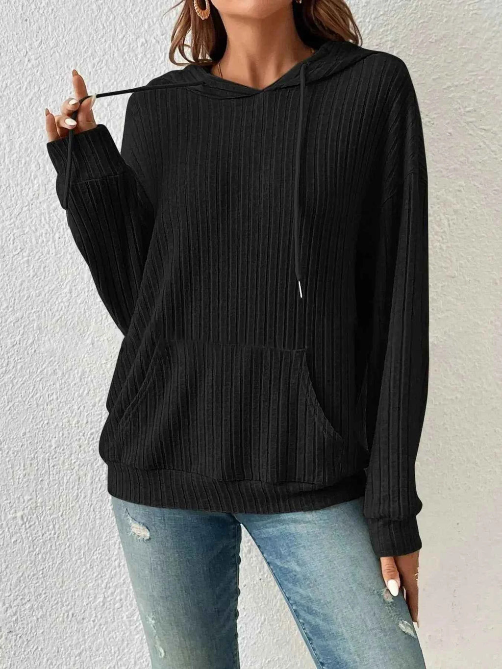 Ribbed Knit Long Sleeve Hoodie