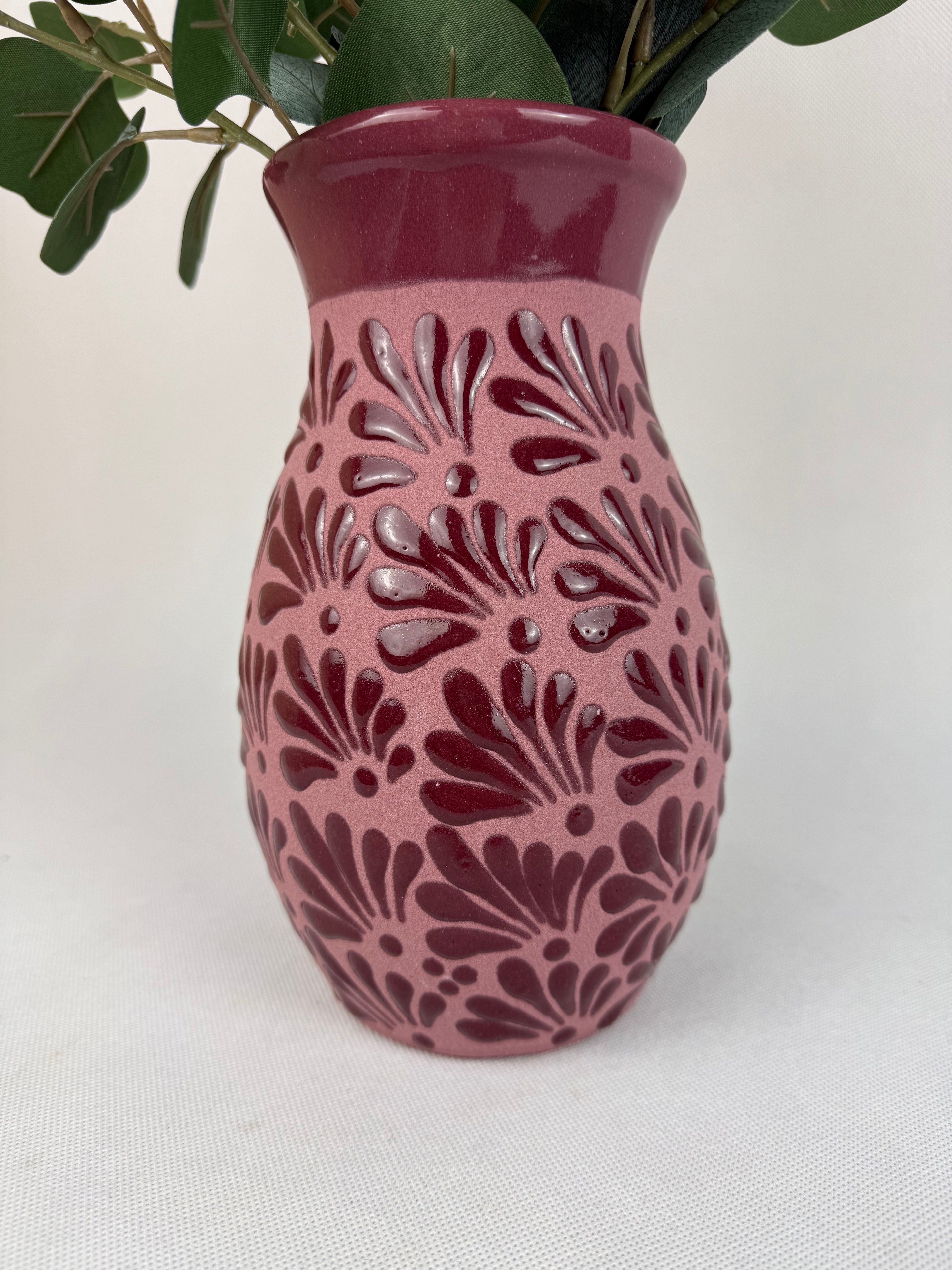 Talavera Style Flower Vase 9 Inch - Engobe Florero by TheMexHub
