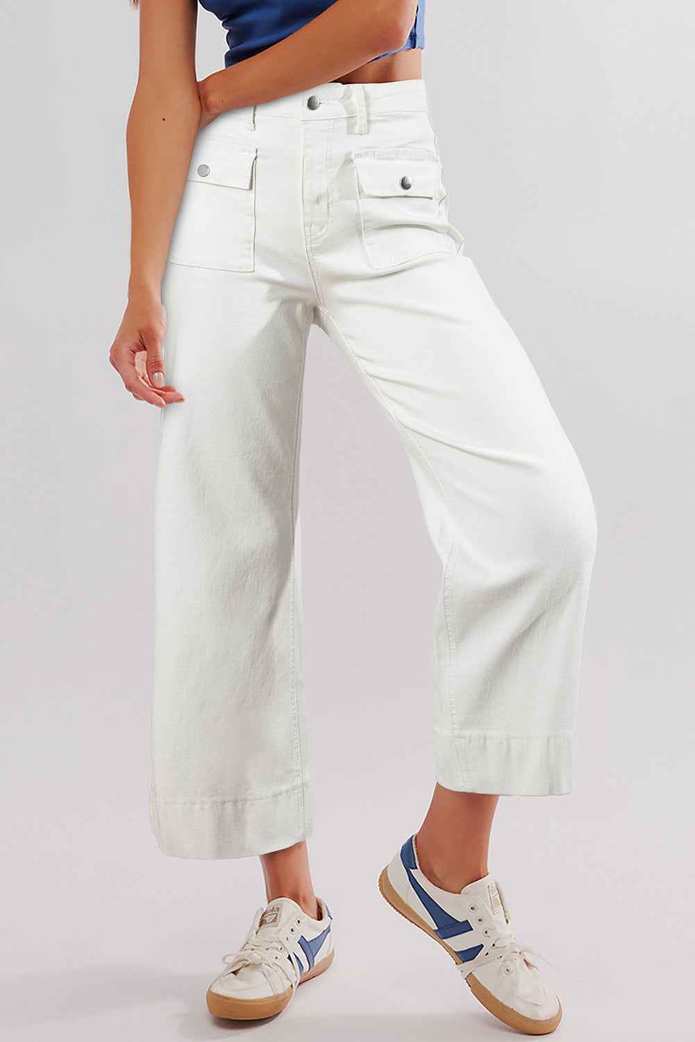 Brown Flap Pockets Front Straight Cropped Jeans