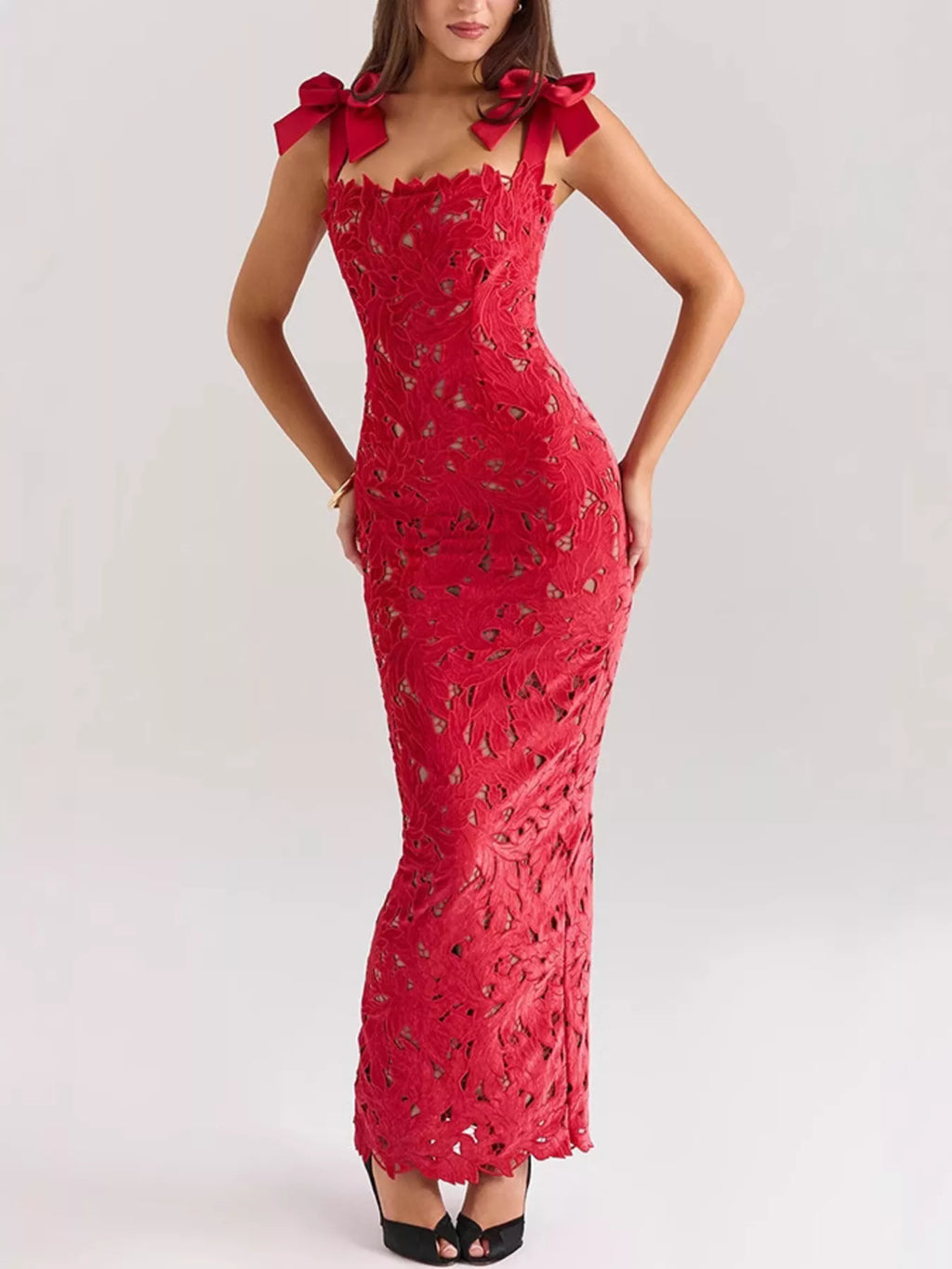 Slit Tie Shoulder Maxi Dress by Shopiebay