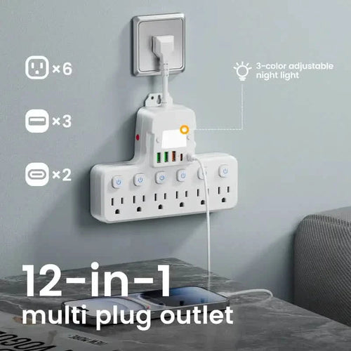12-in-1 Adjustable Desk Lamp Power Strip – 6 AC Outlets, 3 USB-A & 2 Type-C Ports, Surge Protection by DailySale