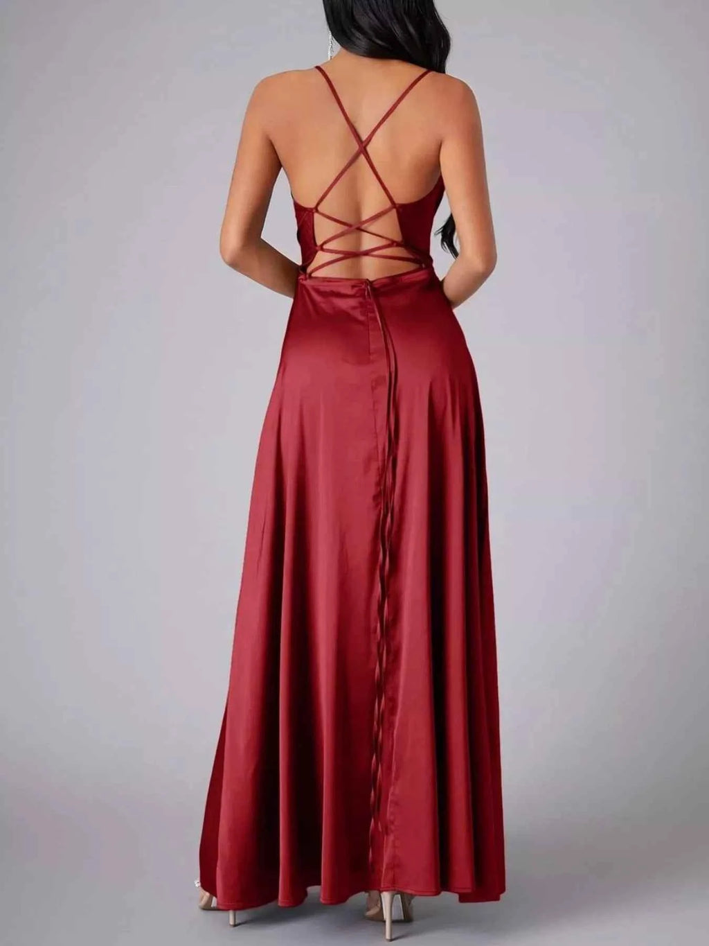 Lace Up Back Split Maxi Dress
