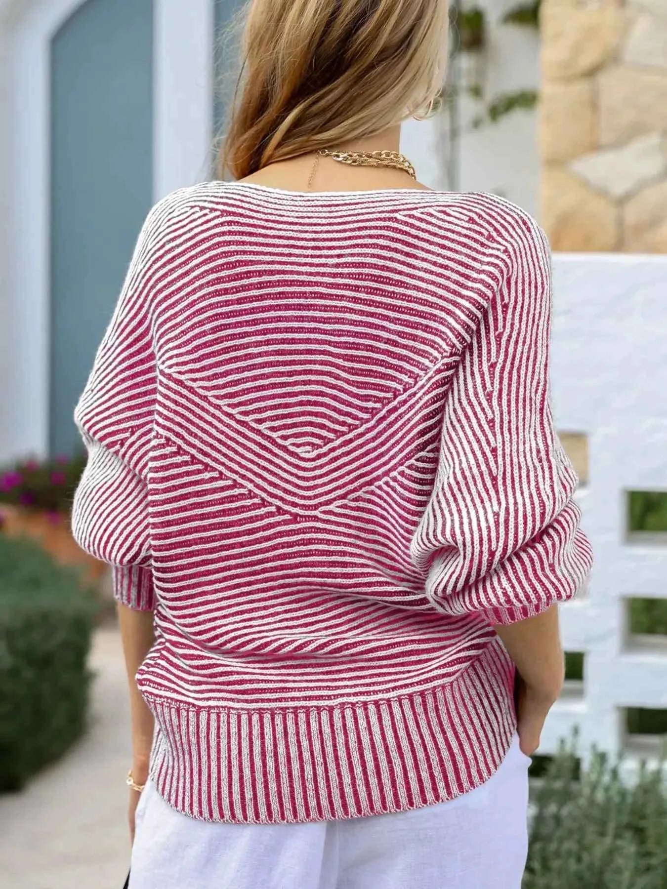 Striped Casual Boat Neck Sweater