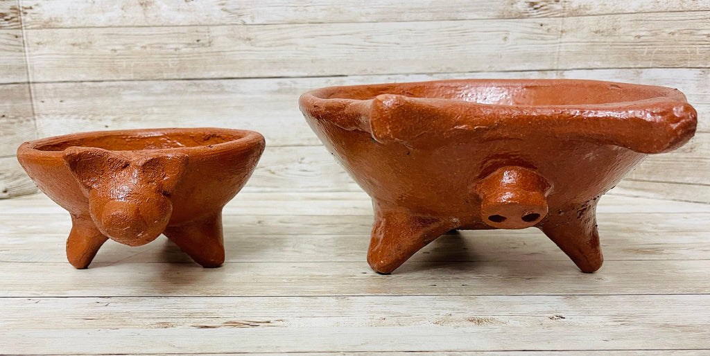 2x Authentic Mexican Pig Molcajetes 2 Molcajete Mexicanos de Barro en Forna de Marranito by Chica Mexico
