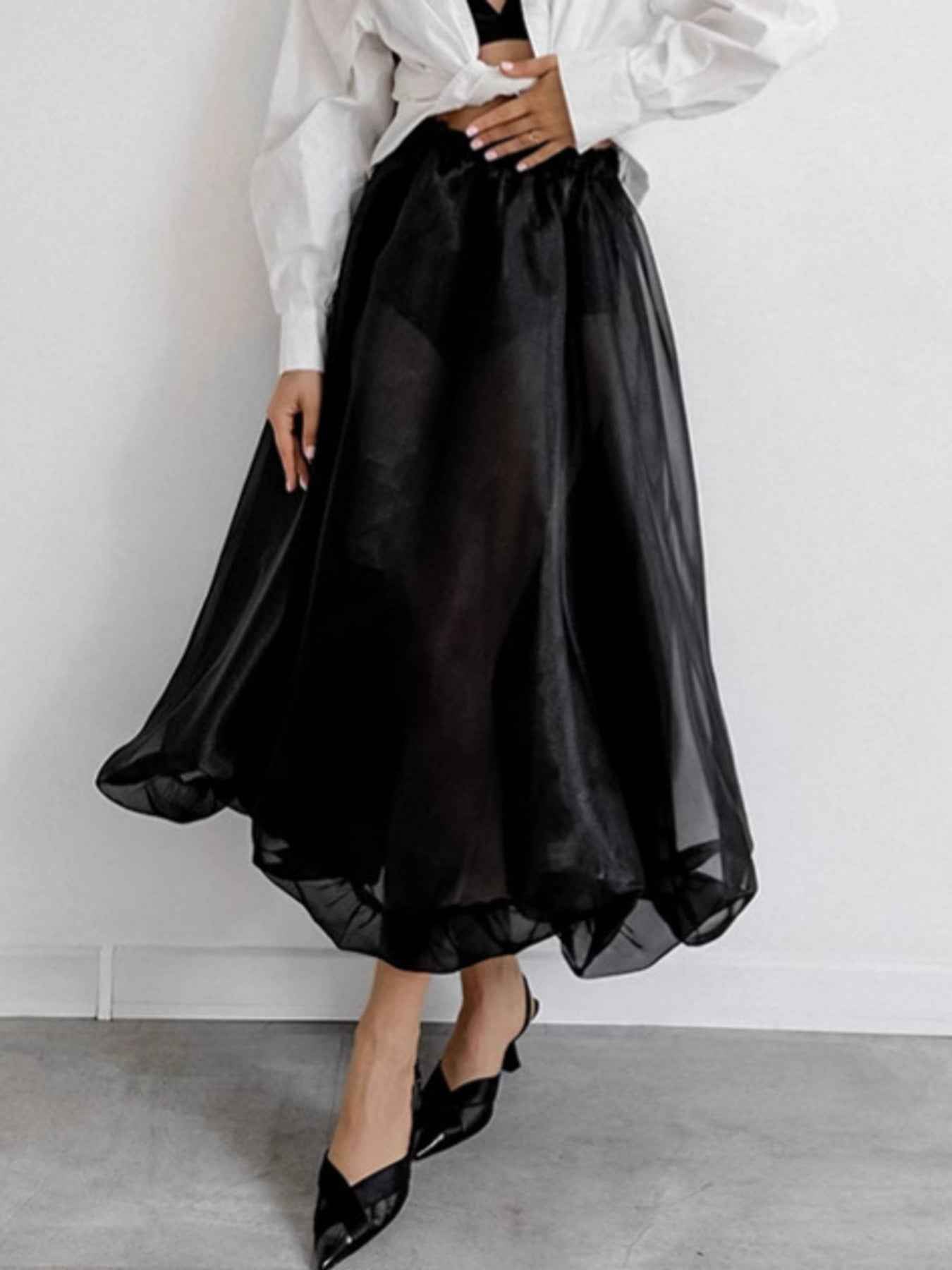 Sheer Flowy Elastic Waist Midi Skirt