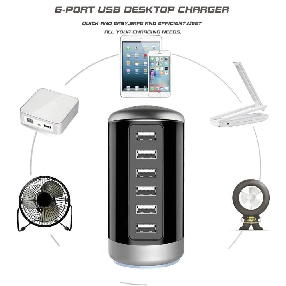 6 USB Port 30W Smart Charging Tower - Assorted Colors by DailySale