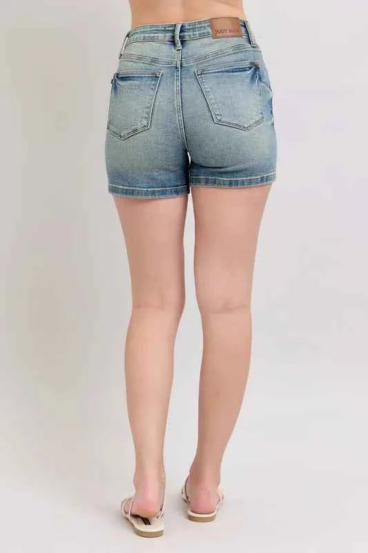 Judy Blue Full Size V-Front Vintage Wash Shorts Plus Size by Wild and Free Boutique