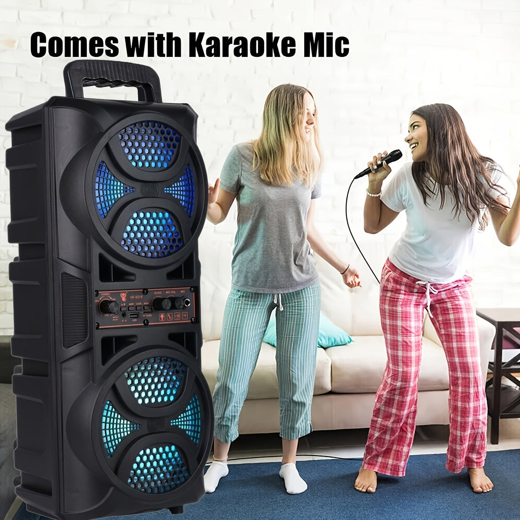 Portable Bluetooth Speaker with Subwoofer Bass, Dual 6.5" LED Woofers and Microphone by DailySale