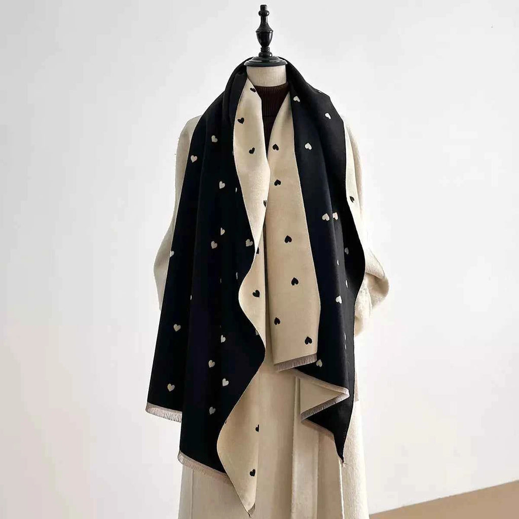 Heart-Patterned Raw Hem Winter Womens Scarf