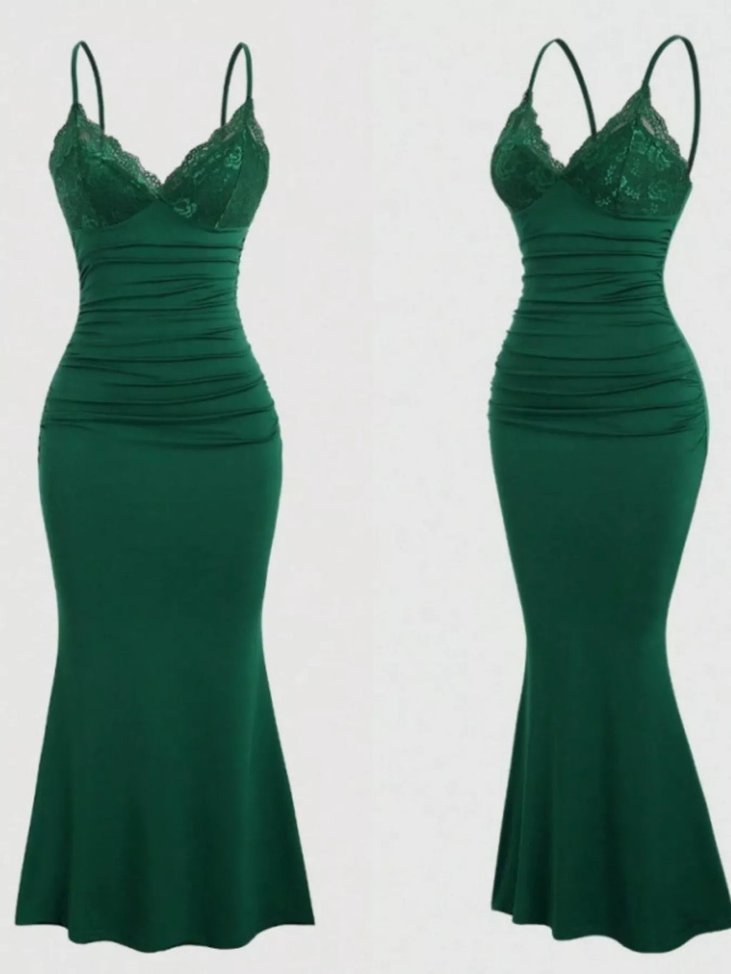 Lace Trim Ruched Mermaid Dress