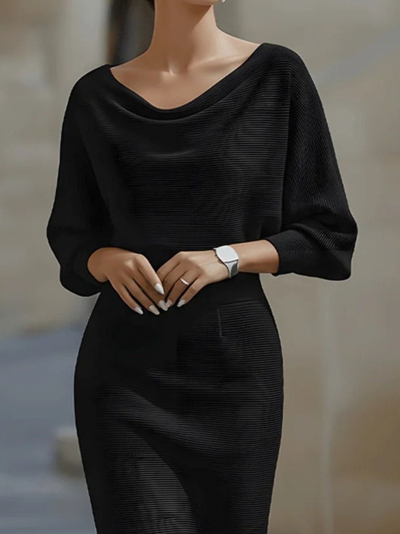 Cowl Neck Knit Bodycon Dress by Shopiebay