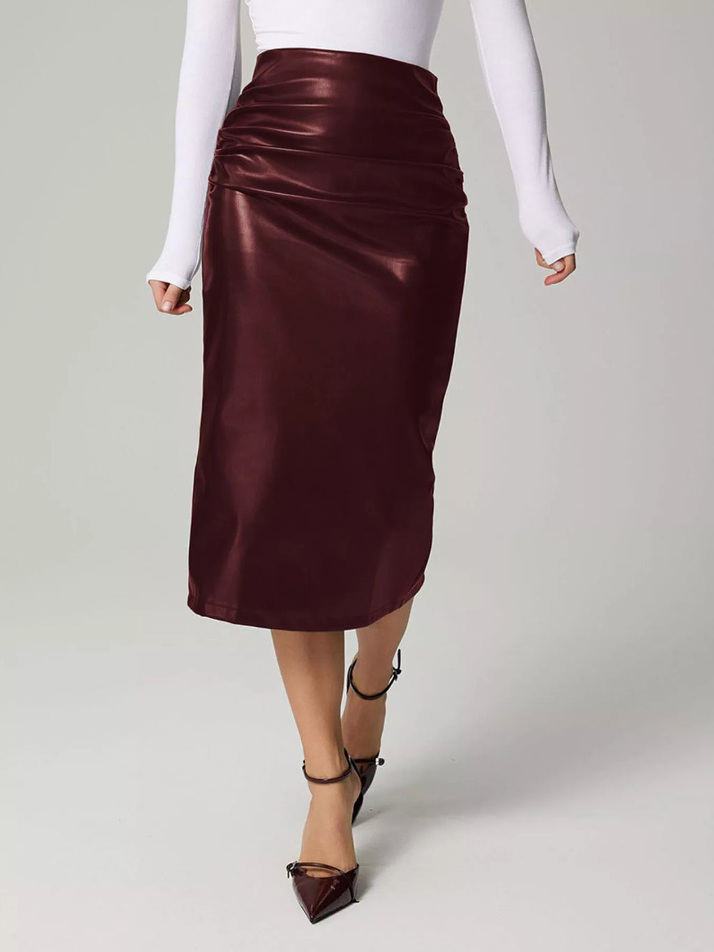 Slit Back Leather Skirt by Simply Love