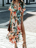Floral Plunge Half Sleeve Dress by Shopiebay